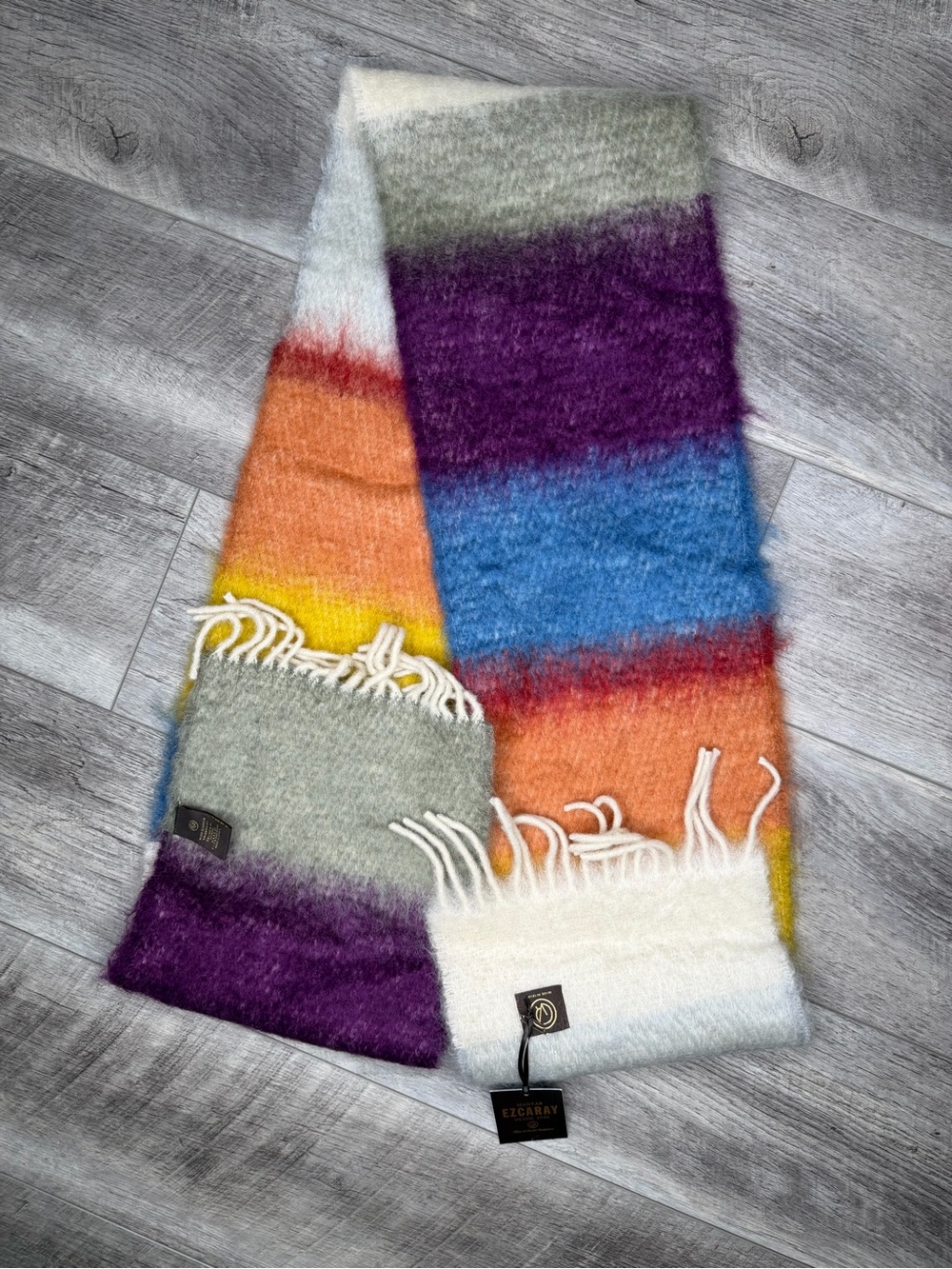 Mantas Ezcaray Matisse Cream and Mustard Gradient Wool Knit Fringe Scarf